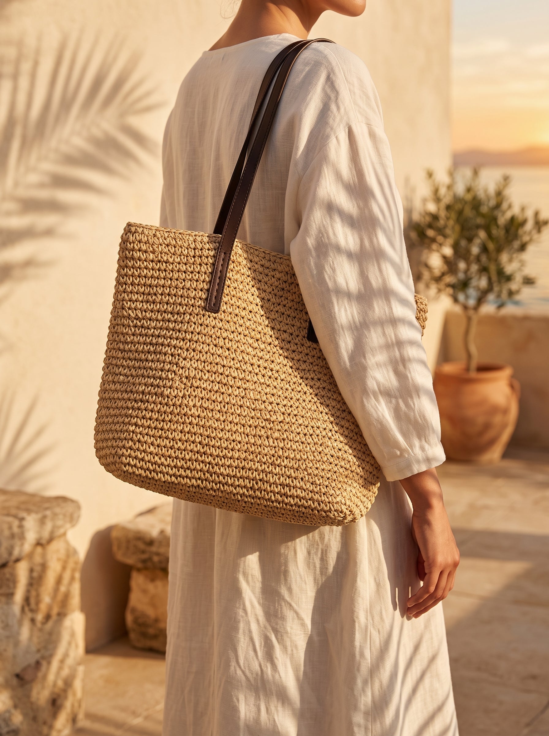 Bolso capazo tejido marron claro