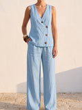 Conjunto Formentera llevado con el cardigan abierto