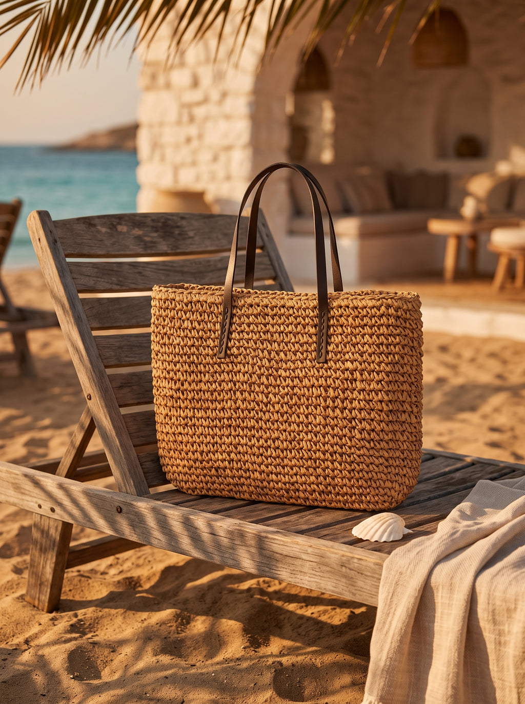 Bolso capazo tejido sobre silla de madera