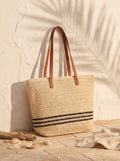 Bolso capazo de crochet a rayas beige Ibiza de Aleracor